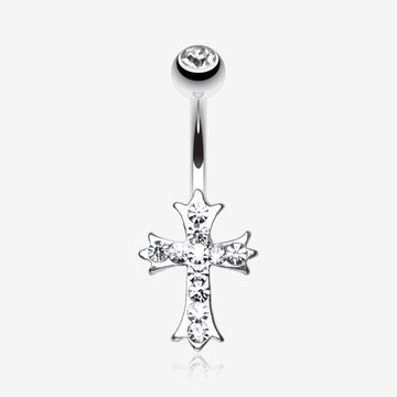 Cross Sparkle Belly Ring-Clear Gem